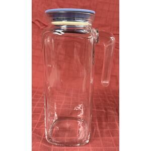 Bormioli Rocco Italy Frigoverre Glass Pitcher Blue Airtight Lid 1 Liter ITALY